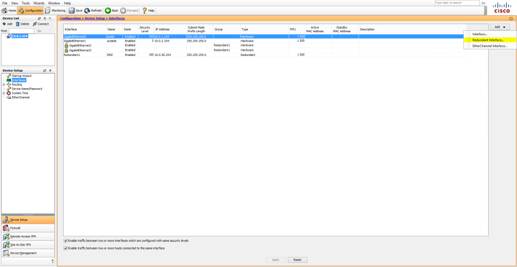 Cisco ASA Configuration des Interfaces Networklab